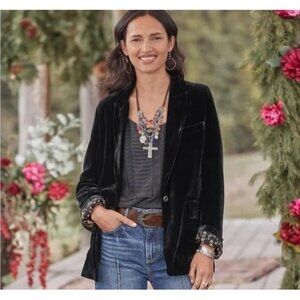 Sundance Black Monte Rosa Silk Blend Floral Lined Velvet Blazer Jacket Womens 6